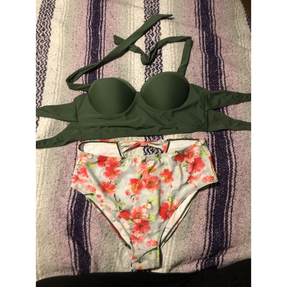 Dressfo size 10 floral Green modest bikini two piece Swim Suit Bathing Suit